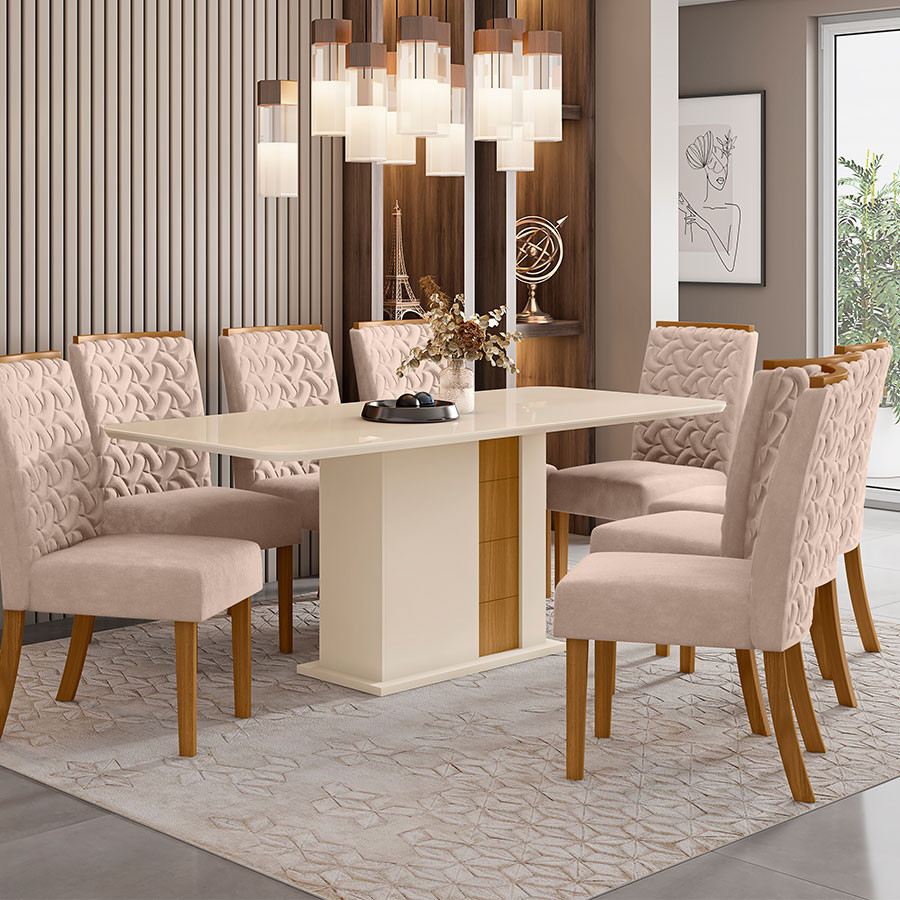 Estribillo Enfriarse Comunismo CONJUNTO COMEDOR BRUNA 8 SILLAS CARINA HENN NATURE|OFF WHITE SILLA BEIGE -  Rasil